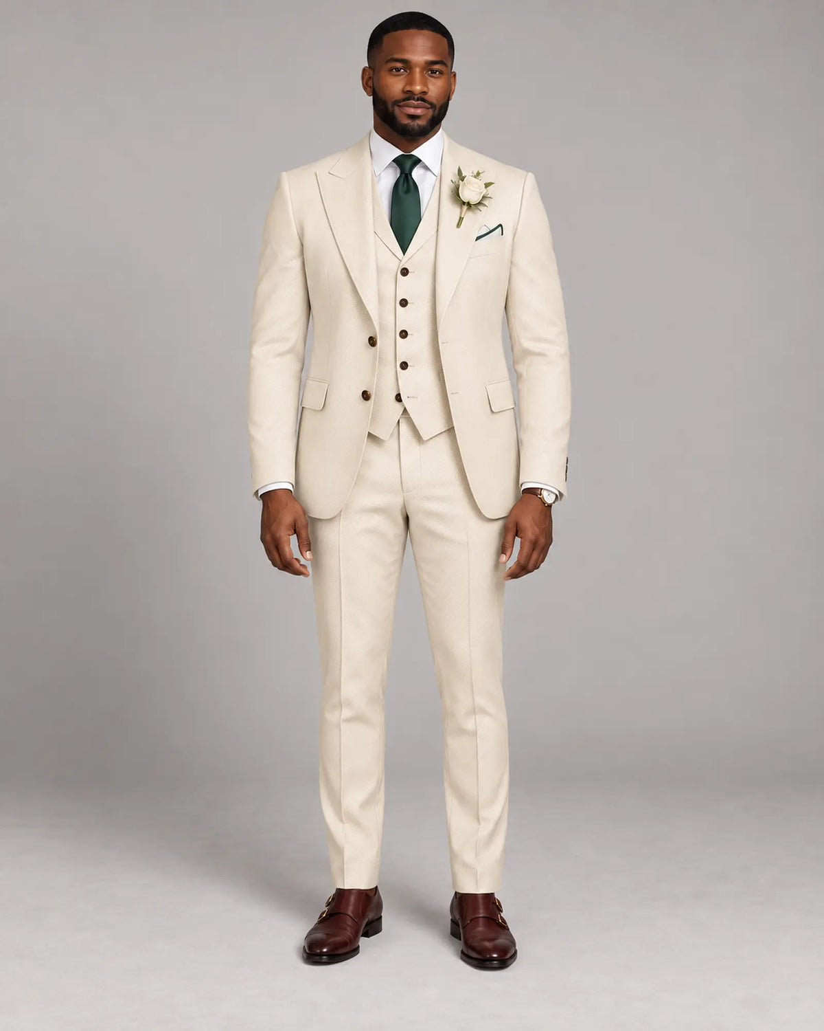 Men’s Ivory Cream Three-Piece Wedding Suit