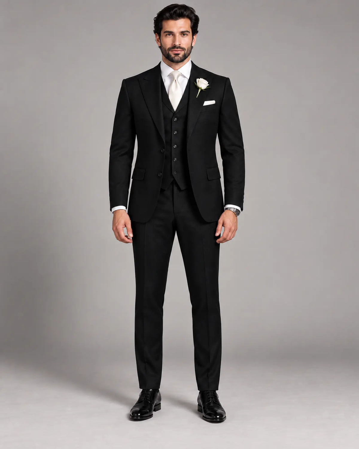 Men’s Jet Black Three-Piece Wedding Suit