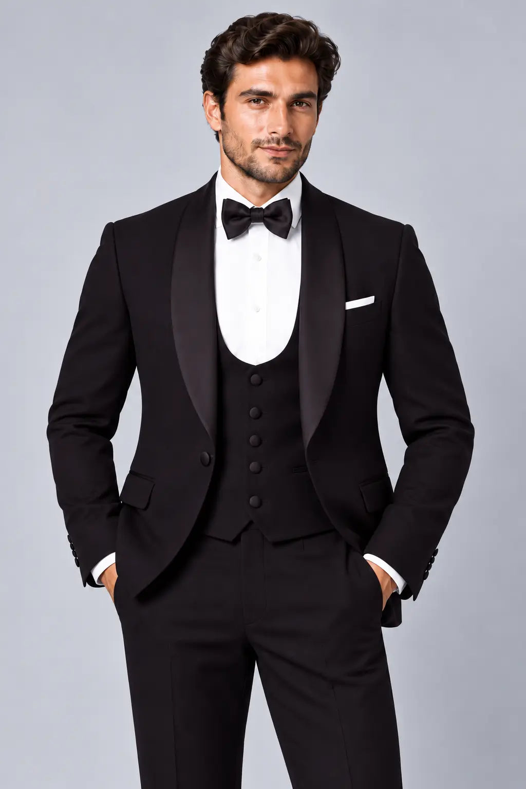 Men’s Midnight Aubergine Three-Piece Shawl-Lapel Dinner Tuxedo