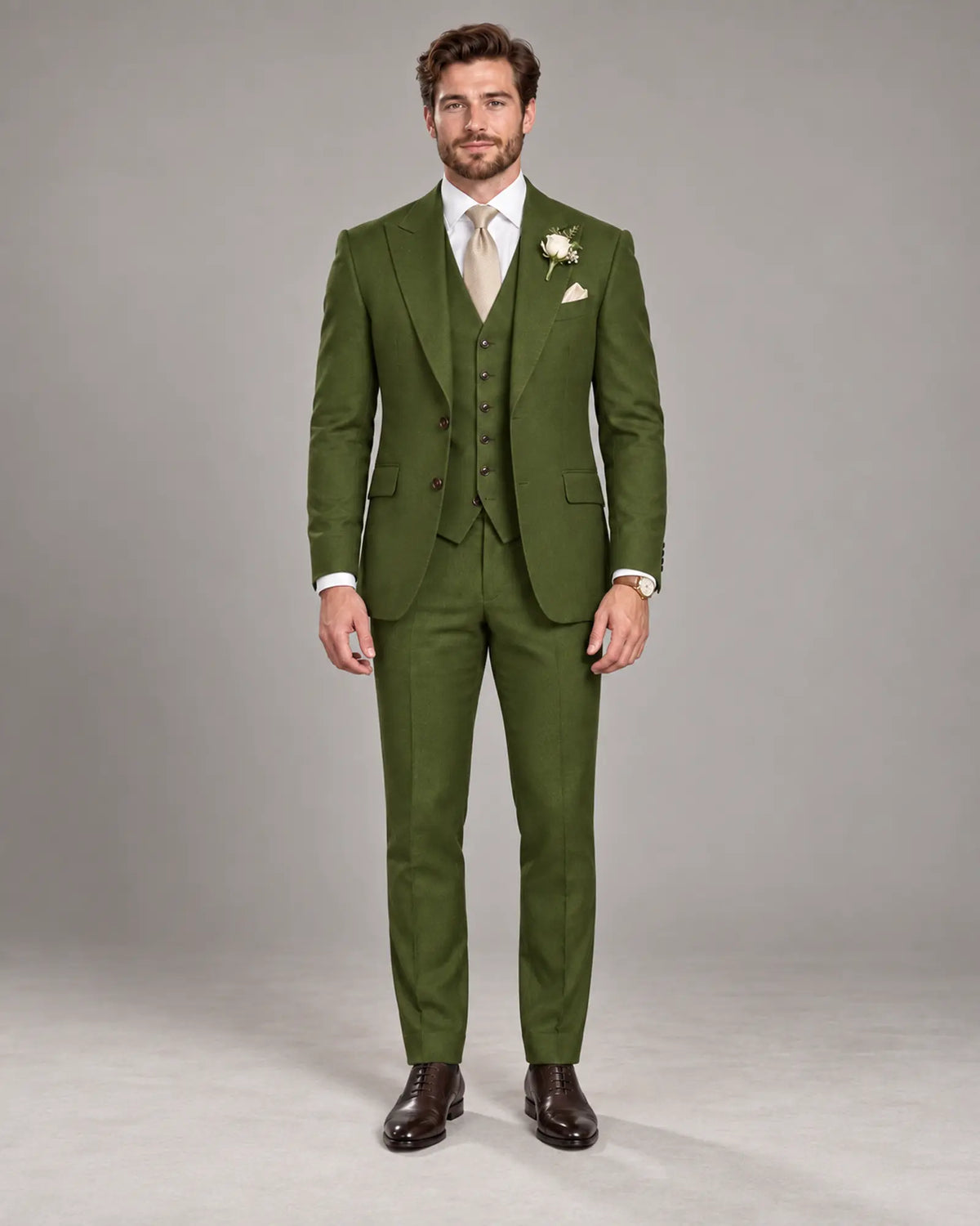 Men’s Moss Olive Three-Piece Wedding Suit