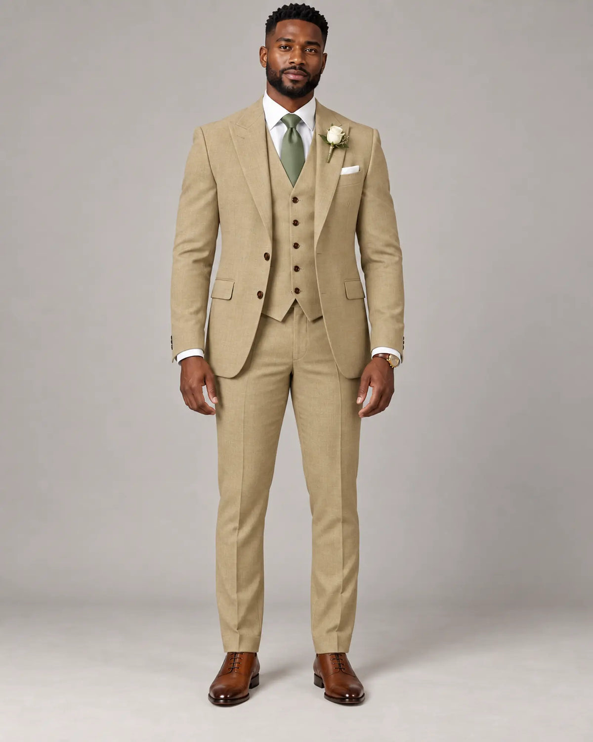 Men’s Sandstone Beige Three-Piece Wedding Suit