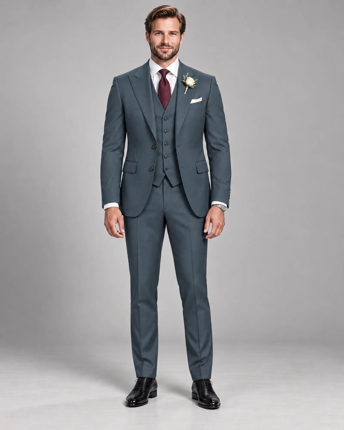 Men’s Slate Blue Grey Three-Piece Wedding Suit