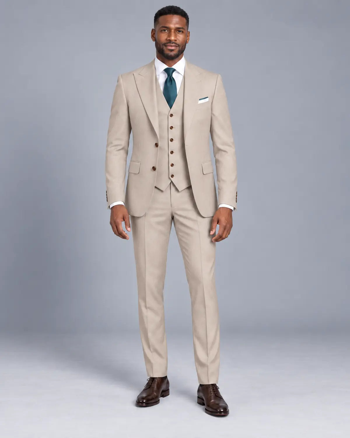 Men’s Warm Stone Beige Three-Piece Business & Wedding Suit
