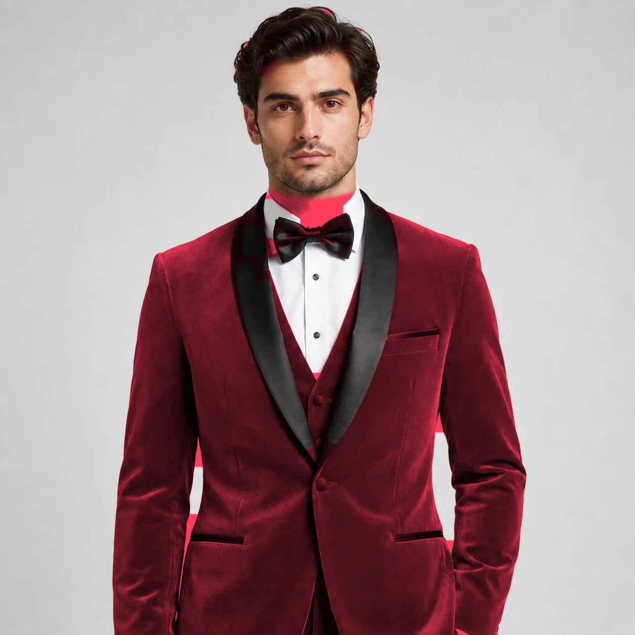 Burgundy Velvet Tuxedo – 3-Piece Occasion Tailoring | VogueNThreads