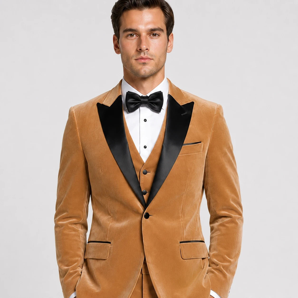 Camel Velvet Tuxedo – 3-Piece Occasion Tailoring | VogueNThreads