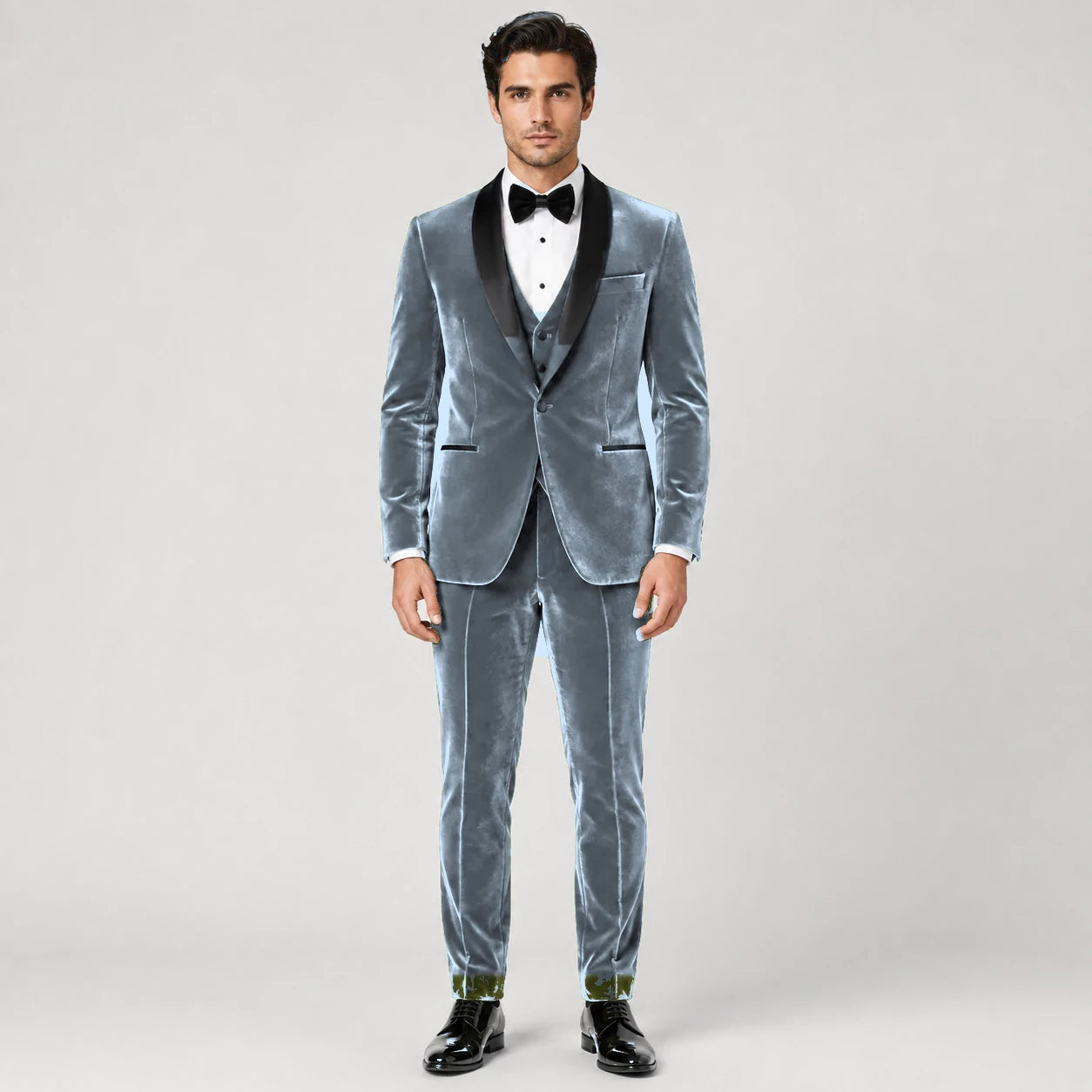 Dusty Blue Velvet Tuxedo – 3-Piece Tailored Fit | VogueNThreads