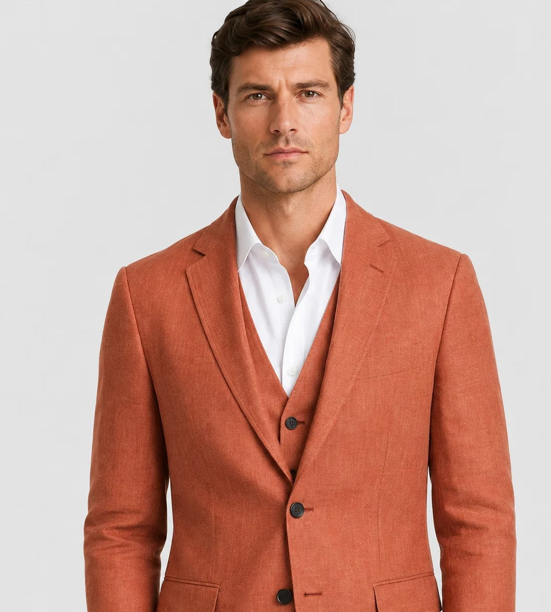 Terracotta Linen Wedding Suit – 3-Piece Occasion Style | VogueNThreads