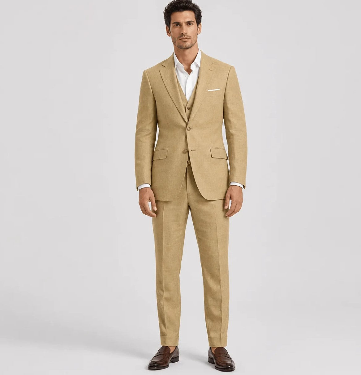 Sand 3-Piece Linen Wedding Suit | VogueNThreads