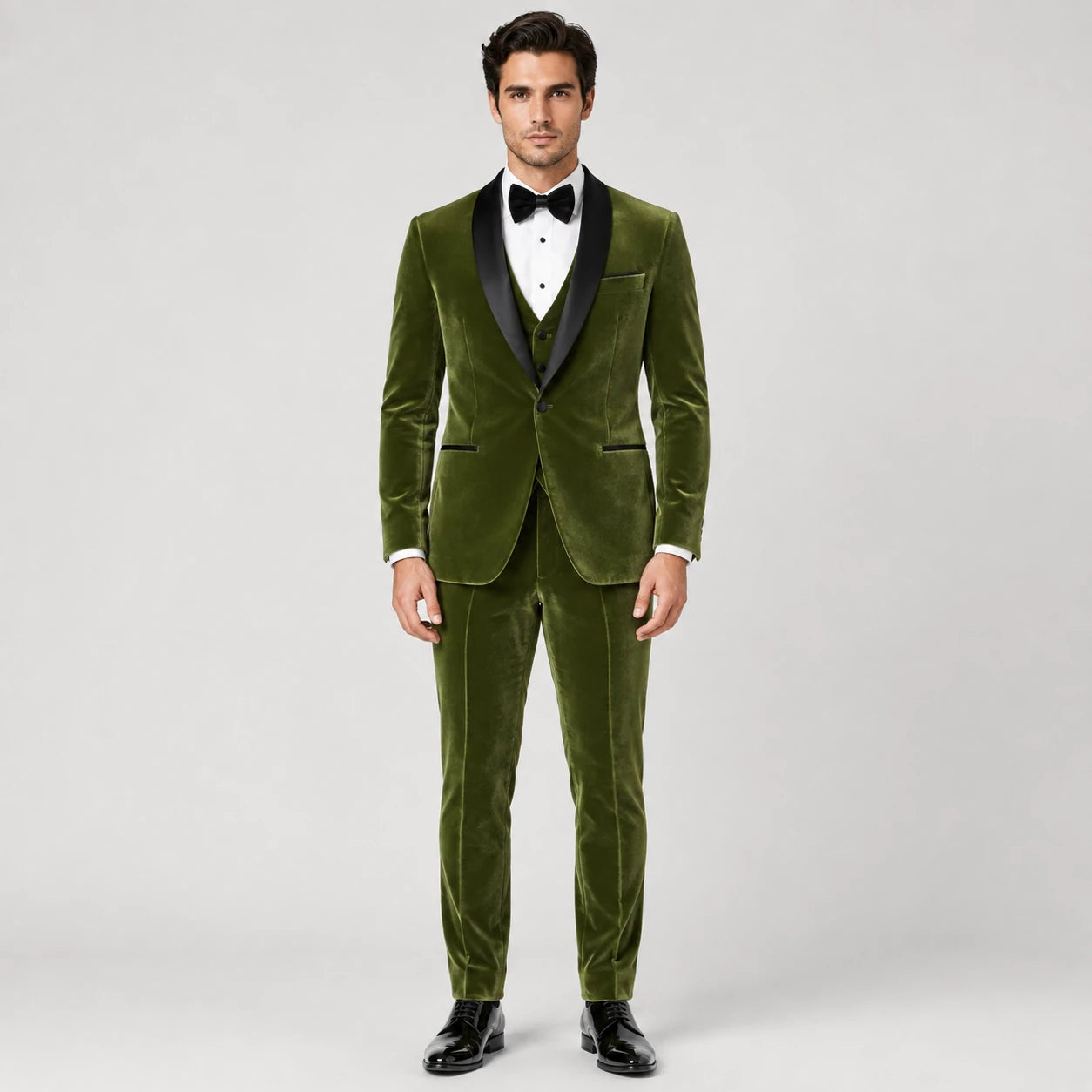Olive Green Velvet Tuxedo – 3-Piece Tailored Fit | VogueNThreads