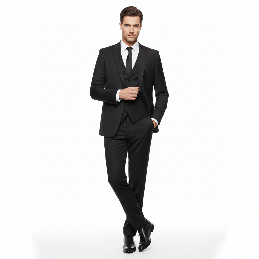 Premium Charcoal 3-Piece Tailored Suit – Slim Fit Poly-Viscose-suits-VogueNThreads