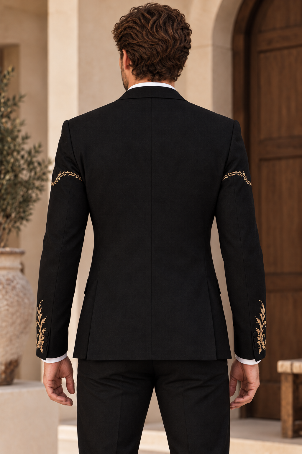 Black Gold Floral Vine Embroidered Blazer Product Pack