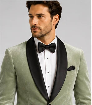 Sage Green Velvet Tuxedo – Luxury 3-Piece Fit | VogueNThreads