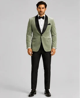 Sage Green Velvet Tuxedo – Luxury 3-Piece Fit | VogueNThreads