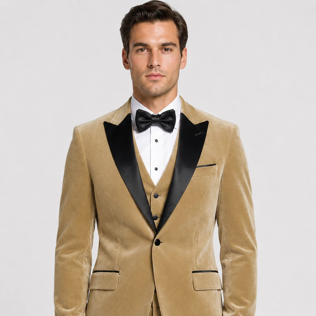 Sand Velvet Tuxedo – 3-Piece Tailored Fit | VogueNThreads