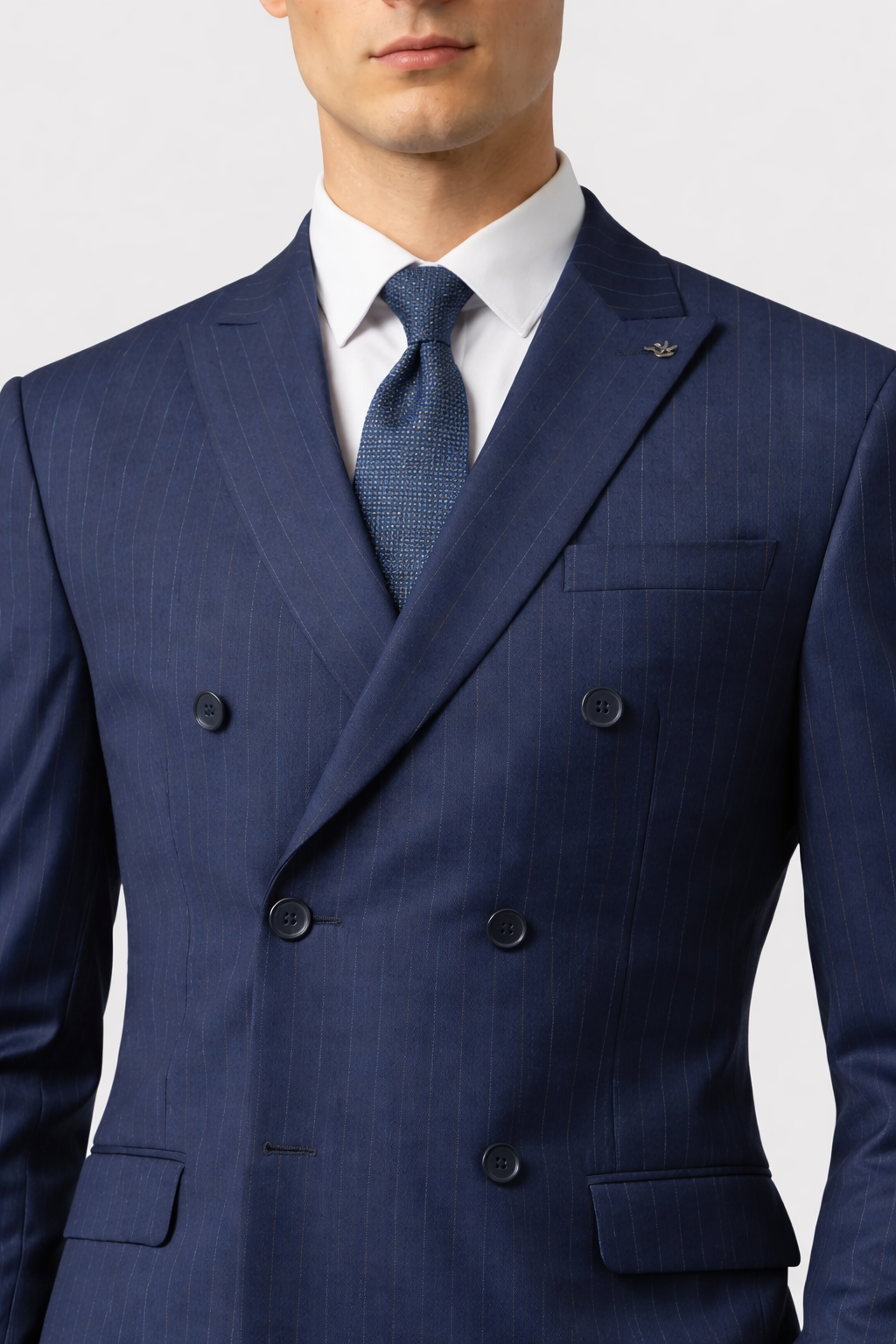 Slim Fit Navy Chalk Stripe Double Breasted Suit-Double Breasted-VogueNThreads