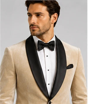 Stone Velvet Tuxedo – Luxury 3-Piece Tailored Fit | VogueNThreads