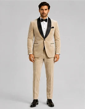 Stone Velvet Tuxedo – Luxury 3-Piece Tailored Fit | VogueNThreads