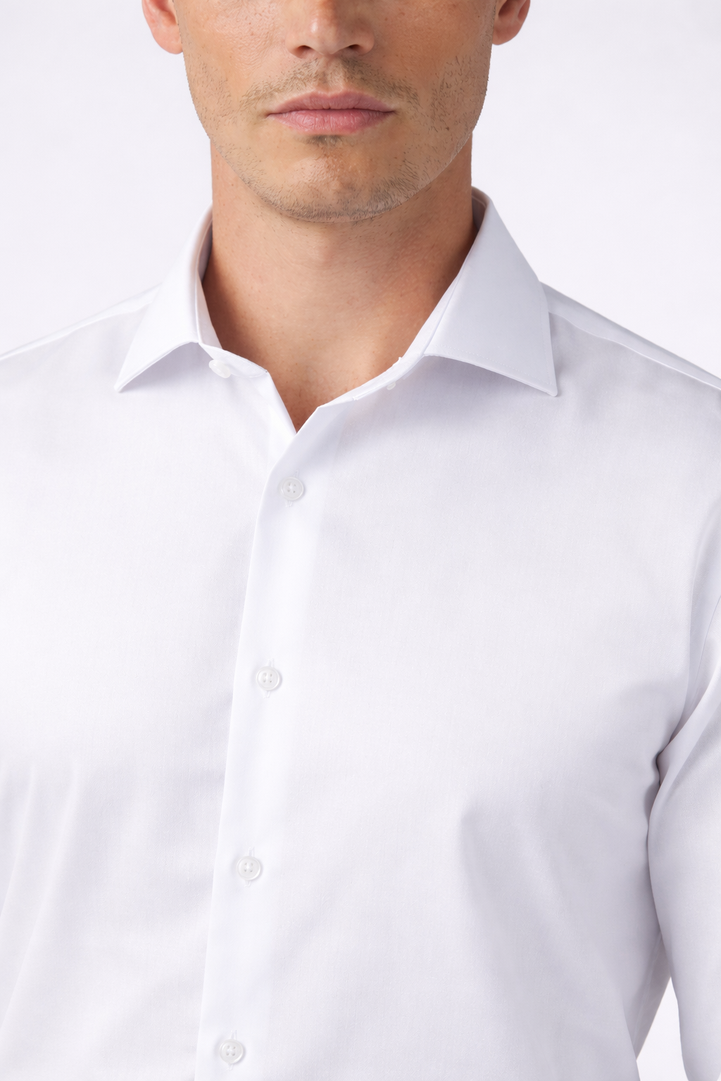 Tailored Fit White Non-Iron Stretch Double Cuff Shirt-shirts-VogueNThreads