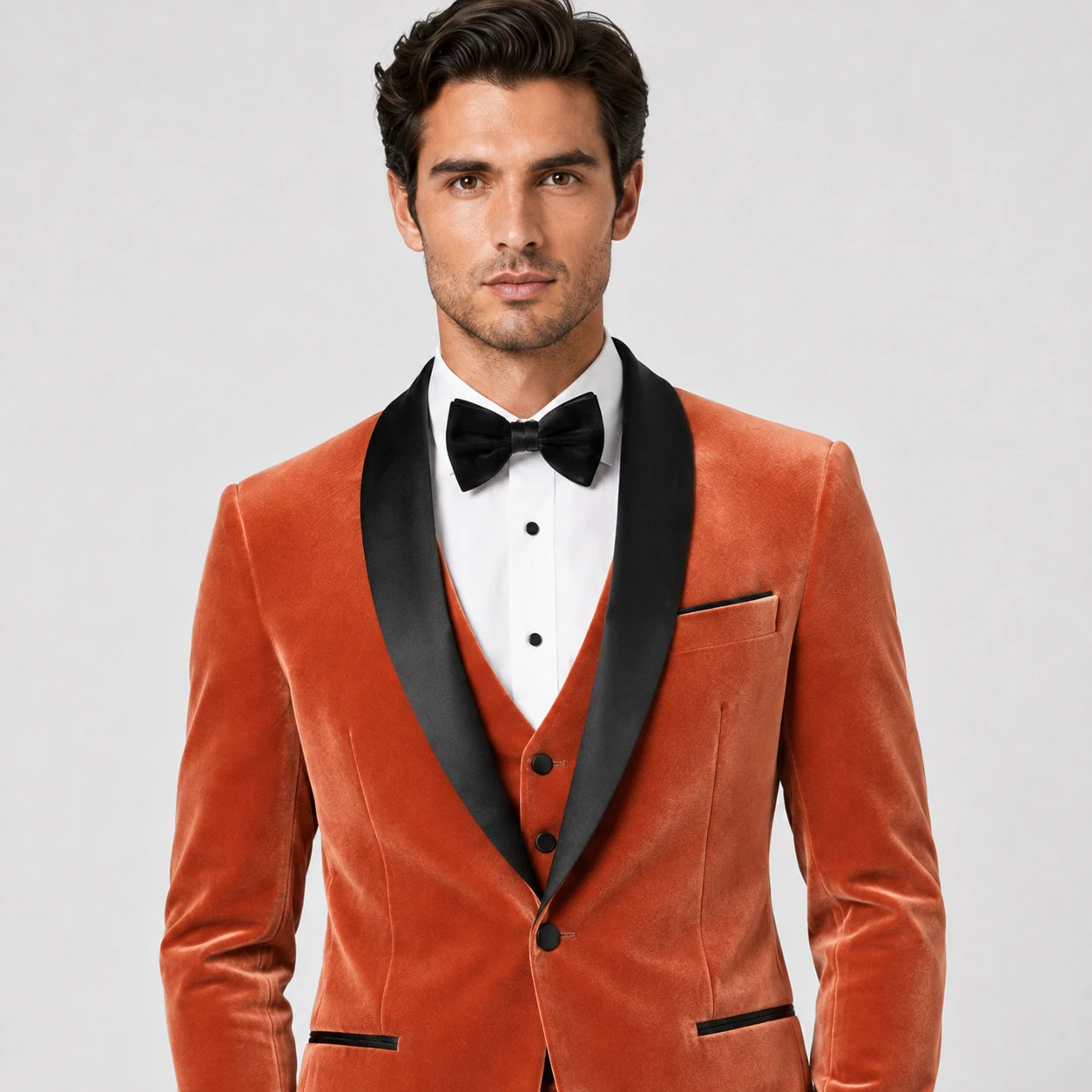 Terracotta Velvet Tuxedo – 3-Piece Occasion Tailoring | VogueNThreads