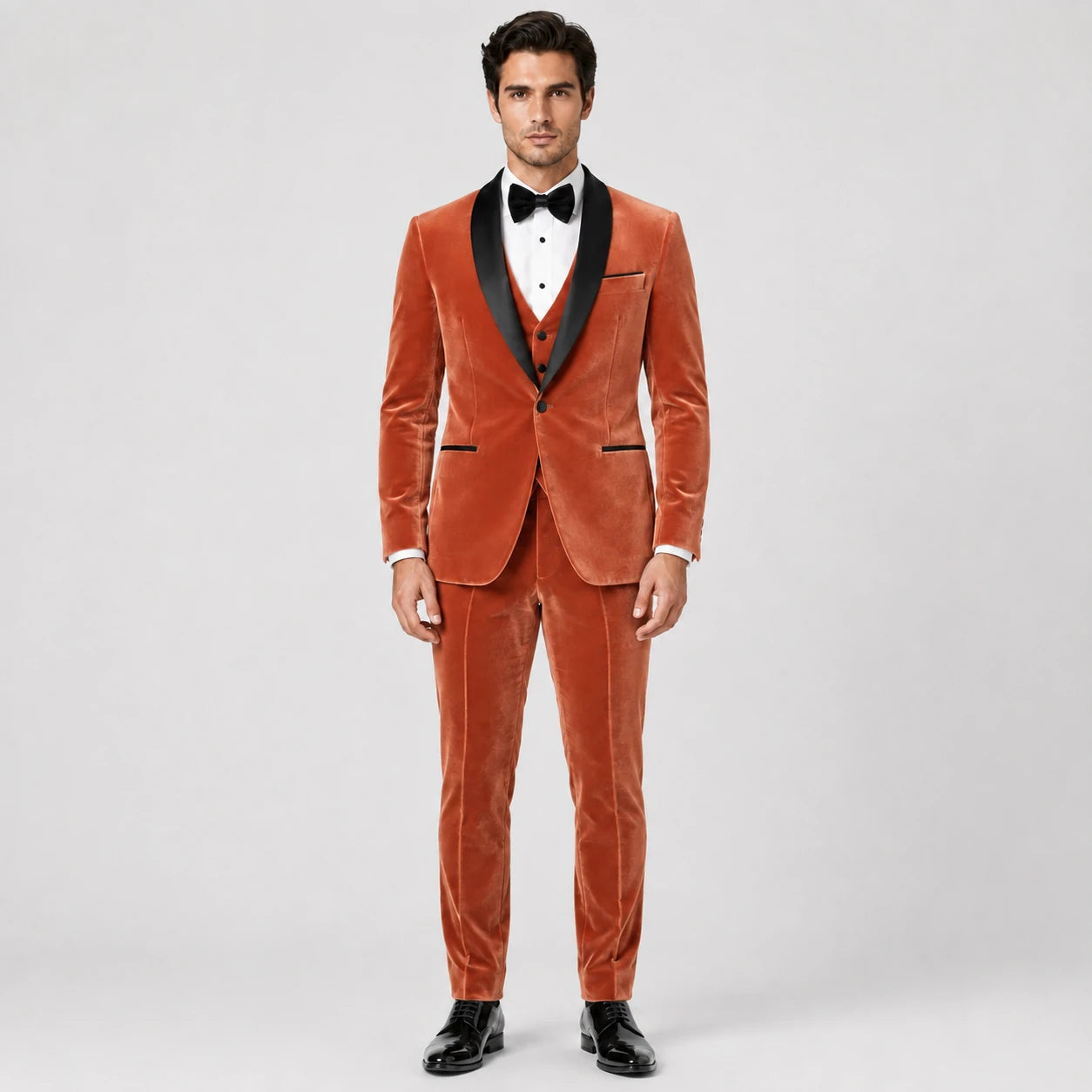 Terracotta Velvet Tuxedo – 3-Piece Occasion Tailoring | VogueNThreads