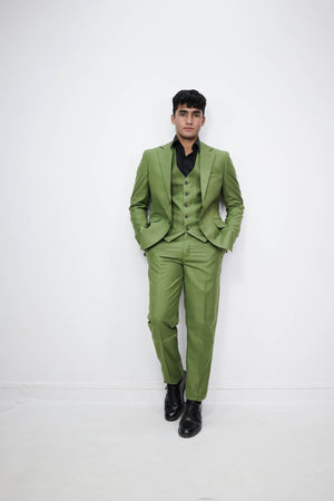 VogueNThreads Men’s three piece suit-Regular Fit Olive Green Suit for wedding-VogueNThreads