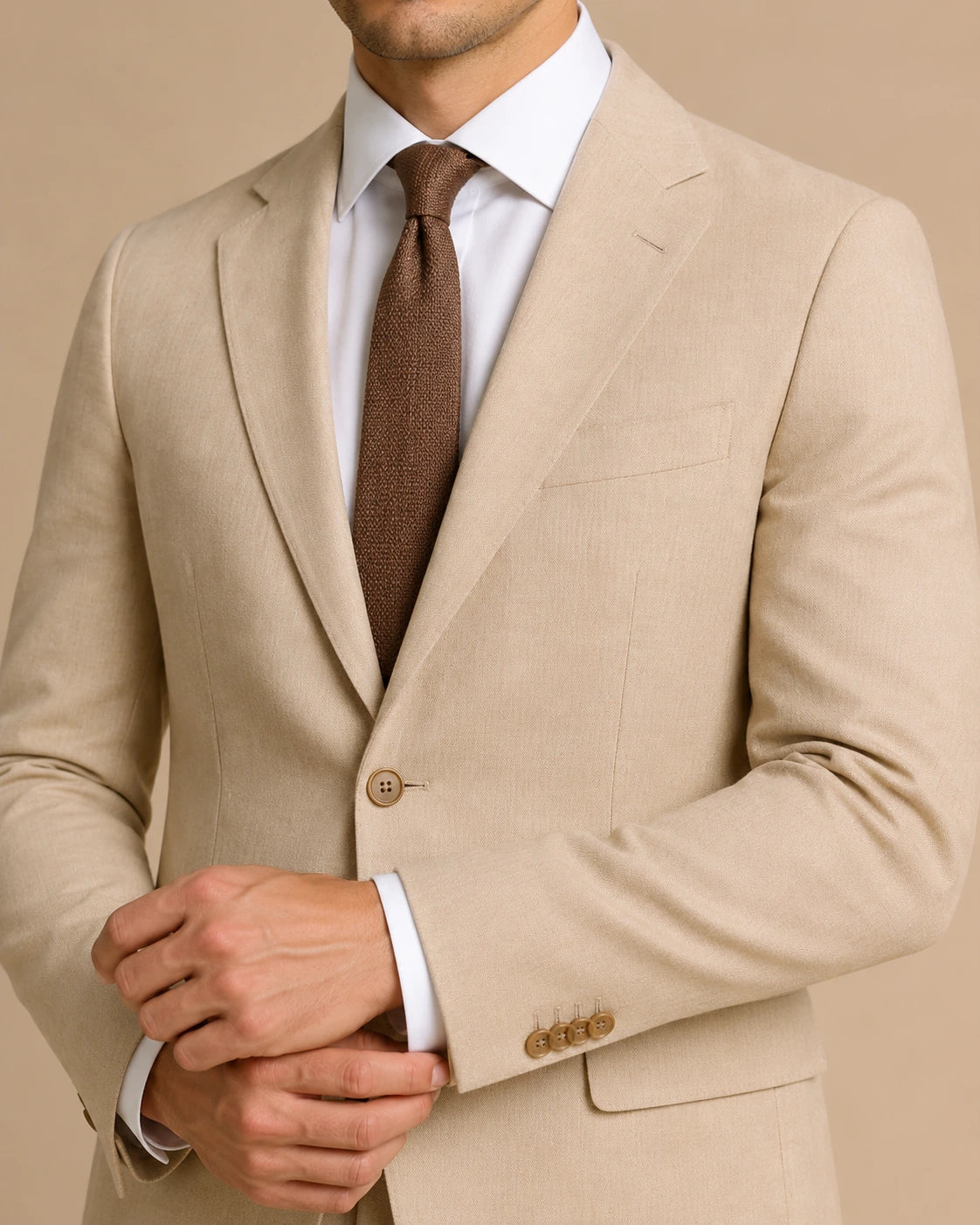 Beige Cotton Suit for Men-suits-VogueNThreads