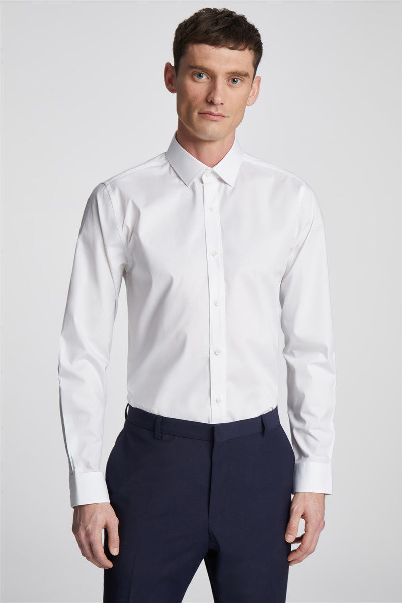 Limehaus White Stretch Poplin Single Cuff Shirt