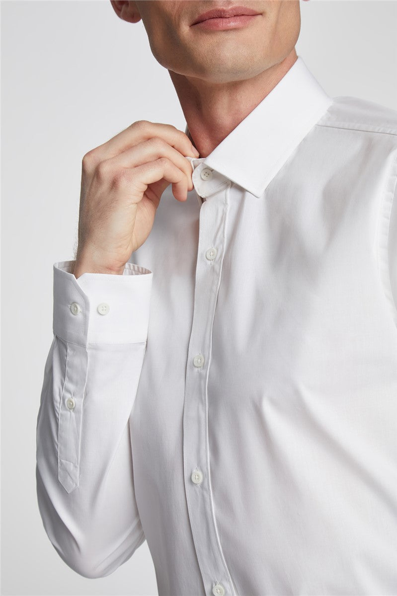 Limehaus White Stretch Poplin Single Cuff Shirt