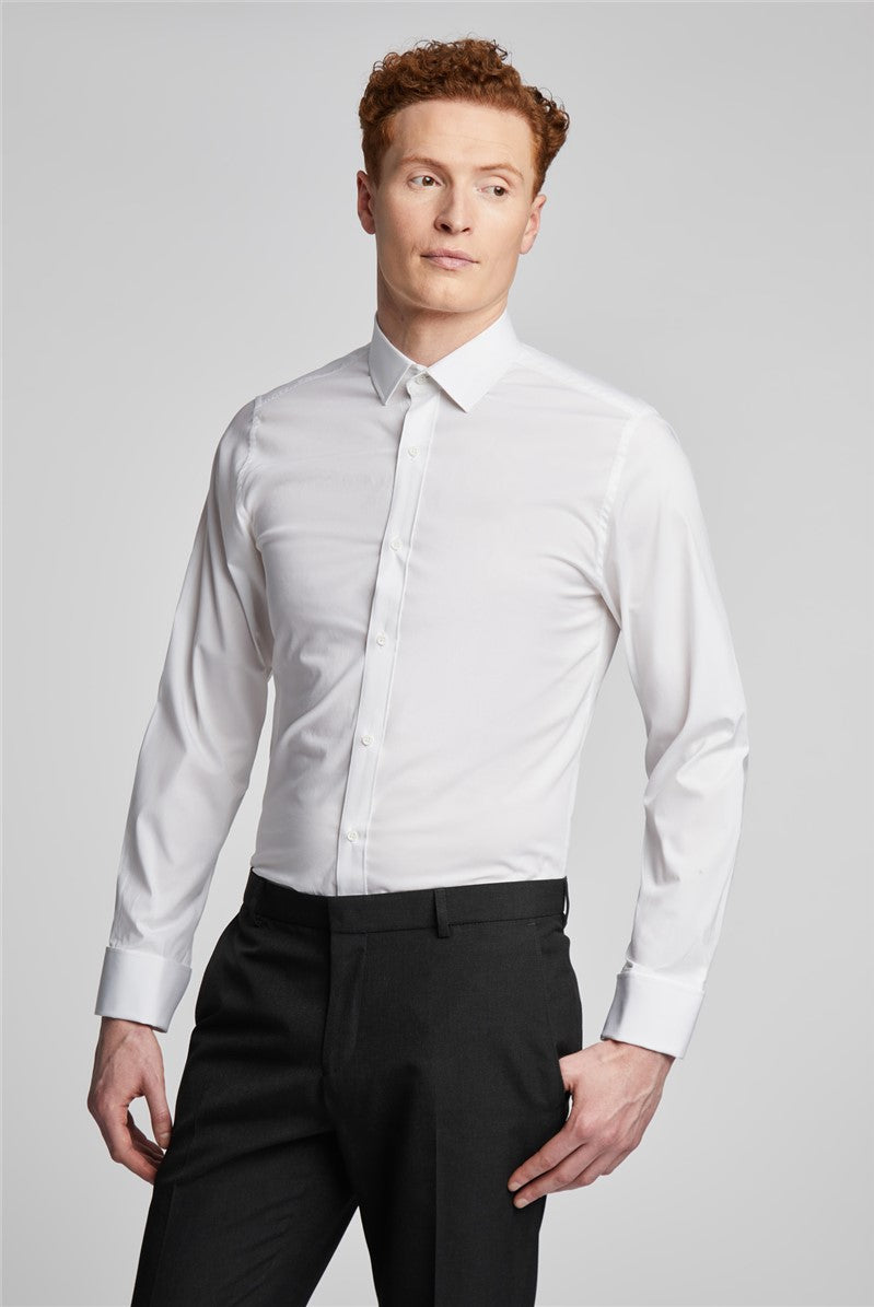 Limehaus White Stretch Poplin Double Cuff Shirt