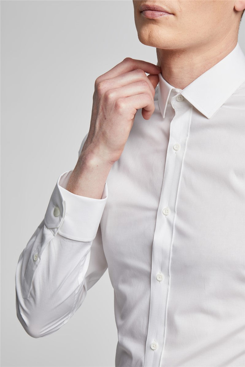 Limehaus White Stretch Poplin Double Cuff Shirt