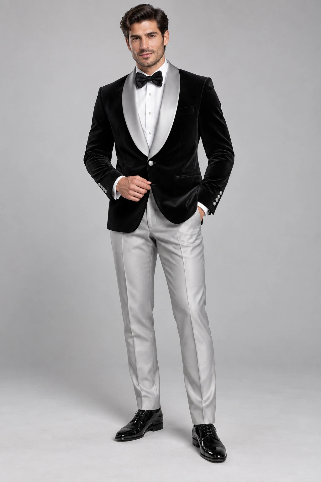 Men's Jet Black Velvet Two-Piece Dinner Suit