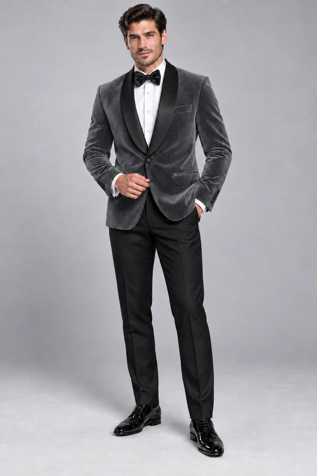 Men's Zinc Grey Velvet Two-Piece Dinner Suit