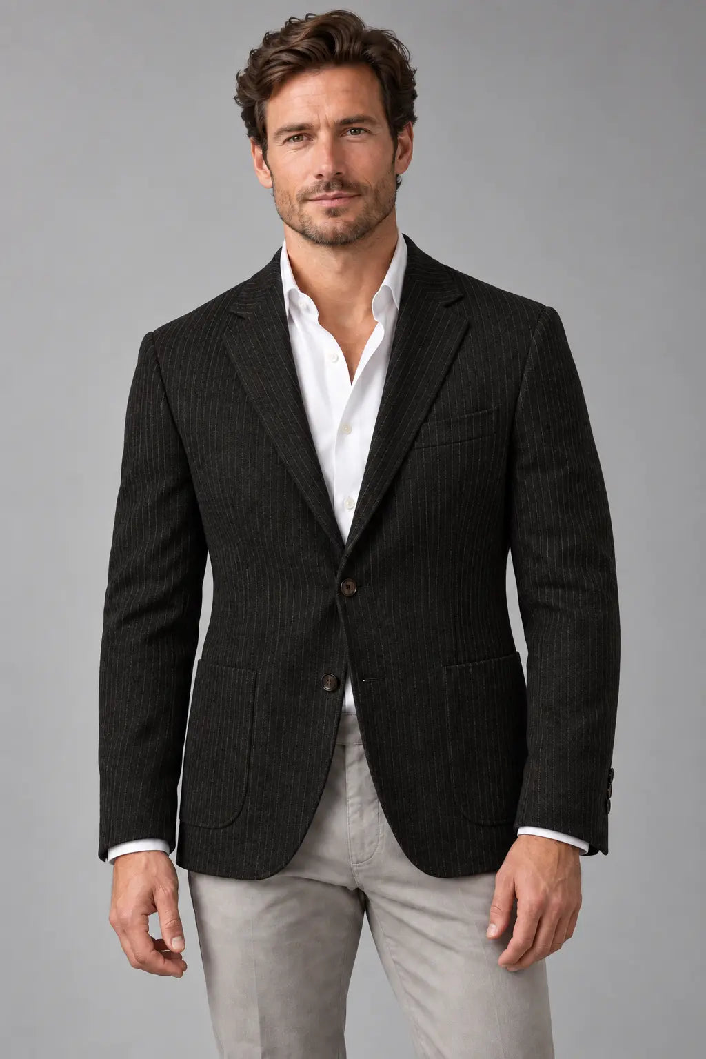 Charcoal Brown Close Pinstripe Blazer