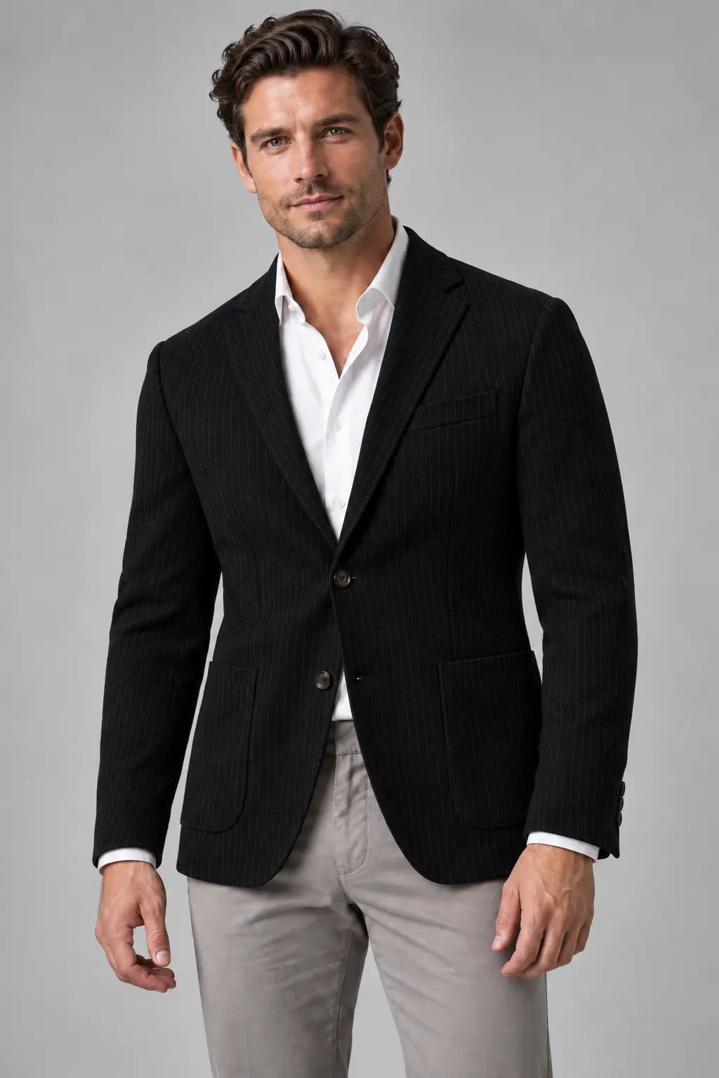 Near Black Close Pinstripe Blazer