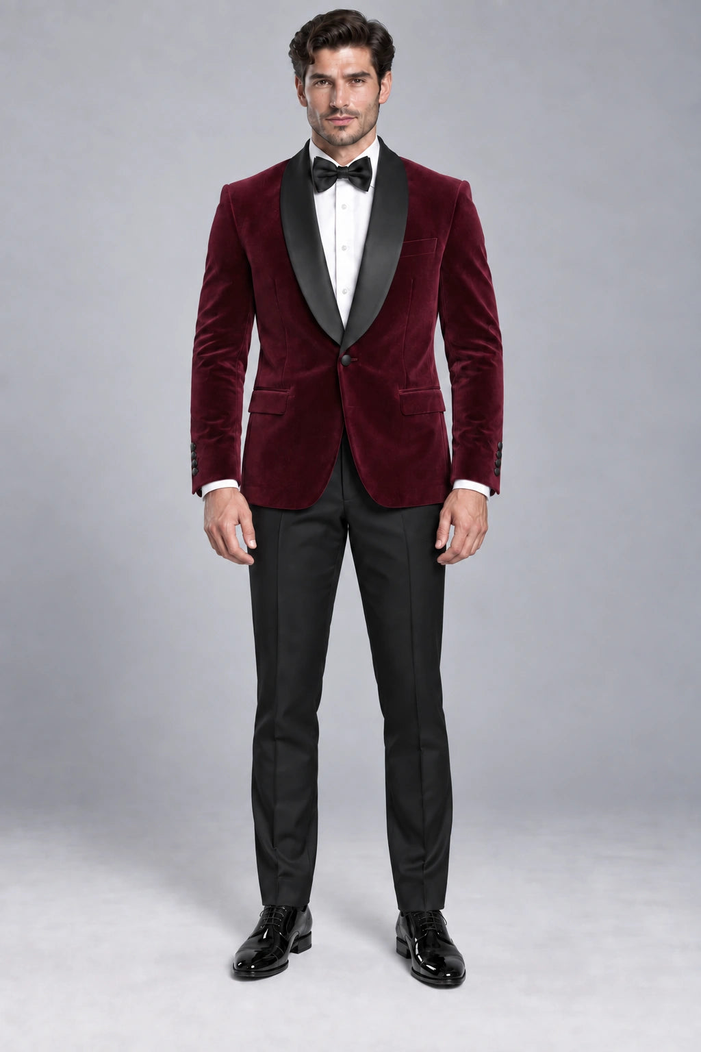 Men's Burgundy Velvet Two-Piece Dinner Suit