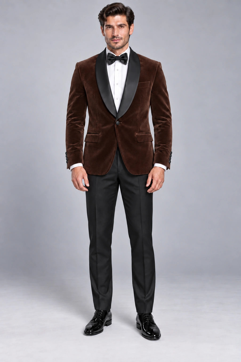 Men's Chocolate Brown Velvet Two-Piece Dinner Suit