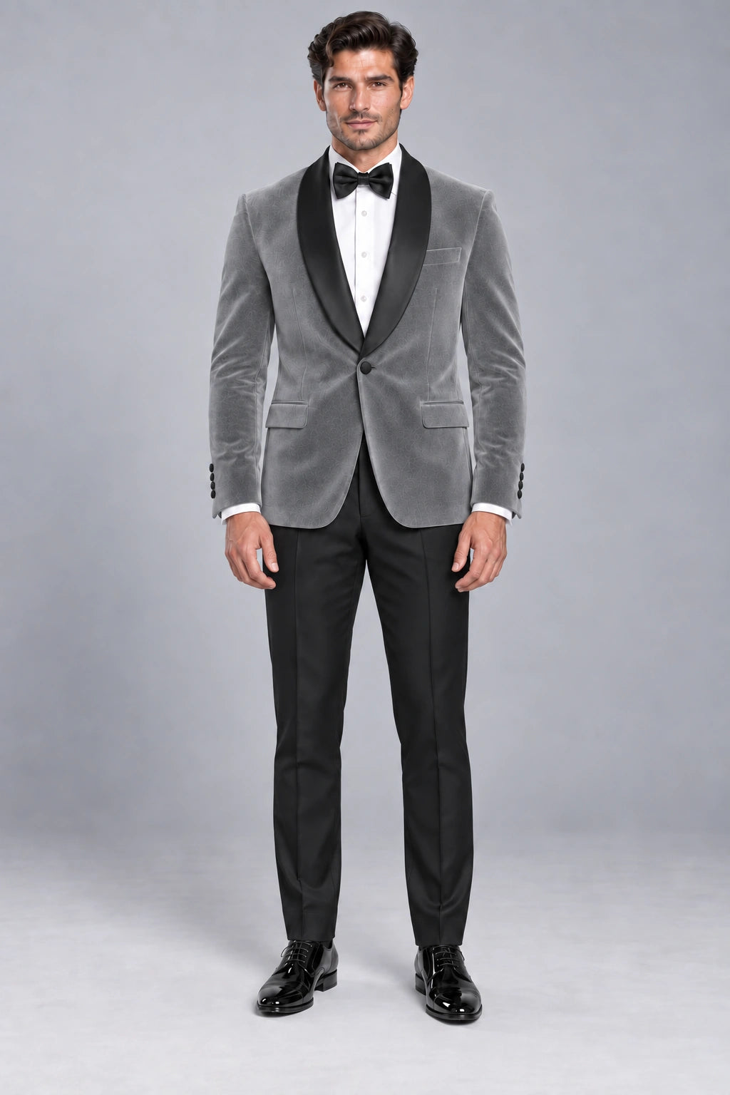 Men's Silver Grey Velvet Two-Piece Dinner Suit