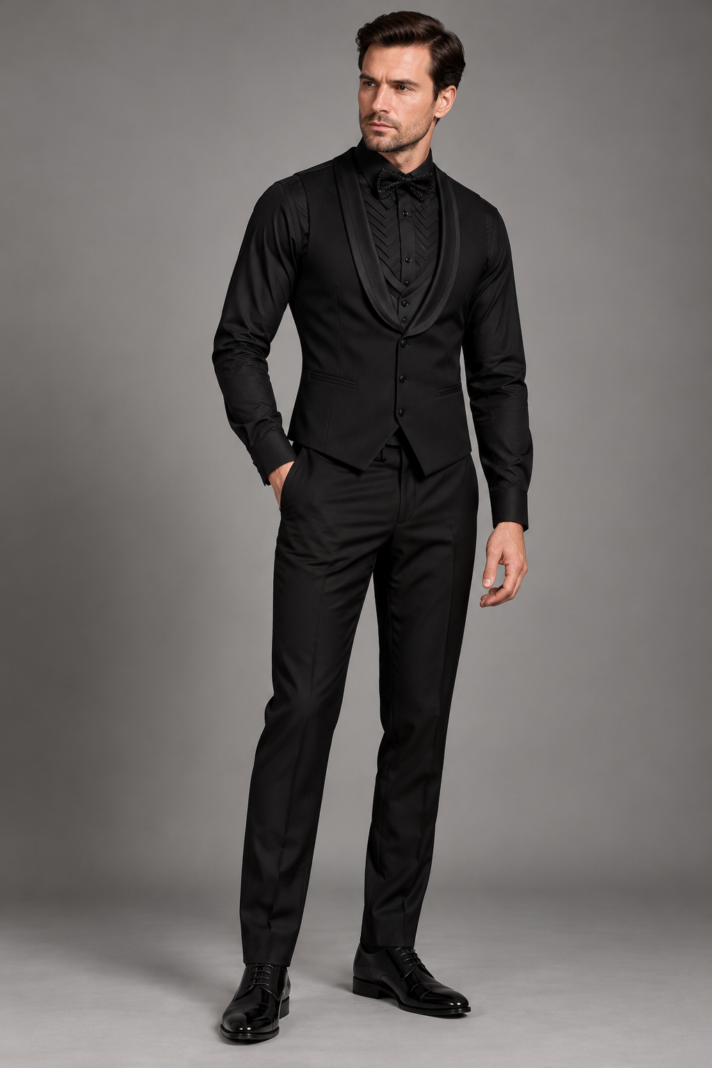 Tonal Floral Embroidered Three-Piece Suit