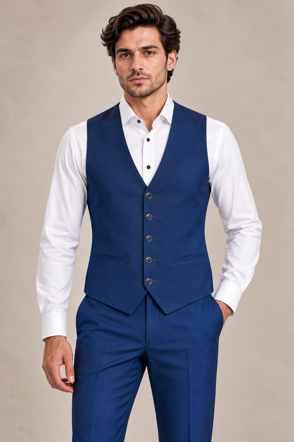 Royal Blue Floral Embroidered Three-Piece Suit