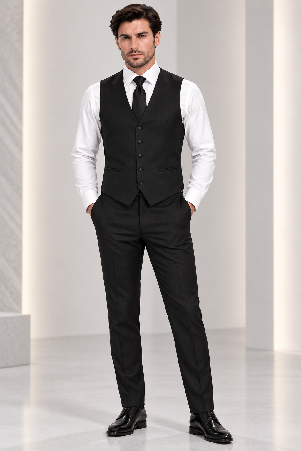 Black 3 Gold Floral Embroidered Three-Piece Suit