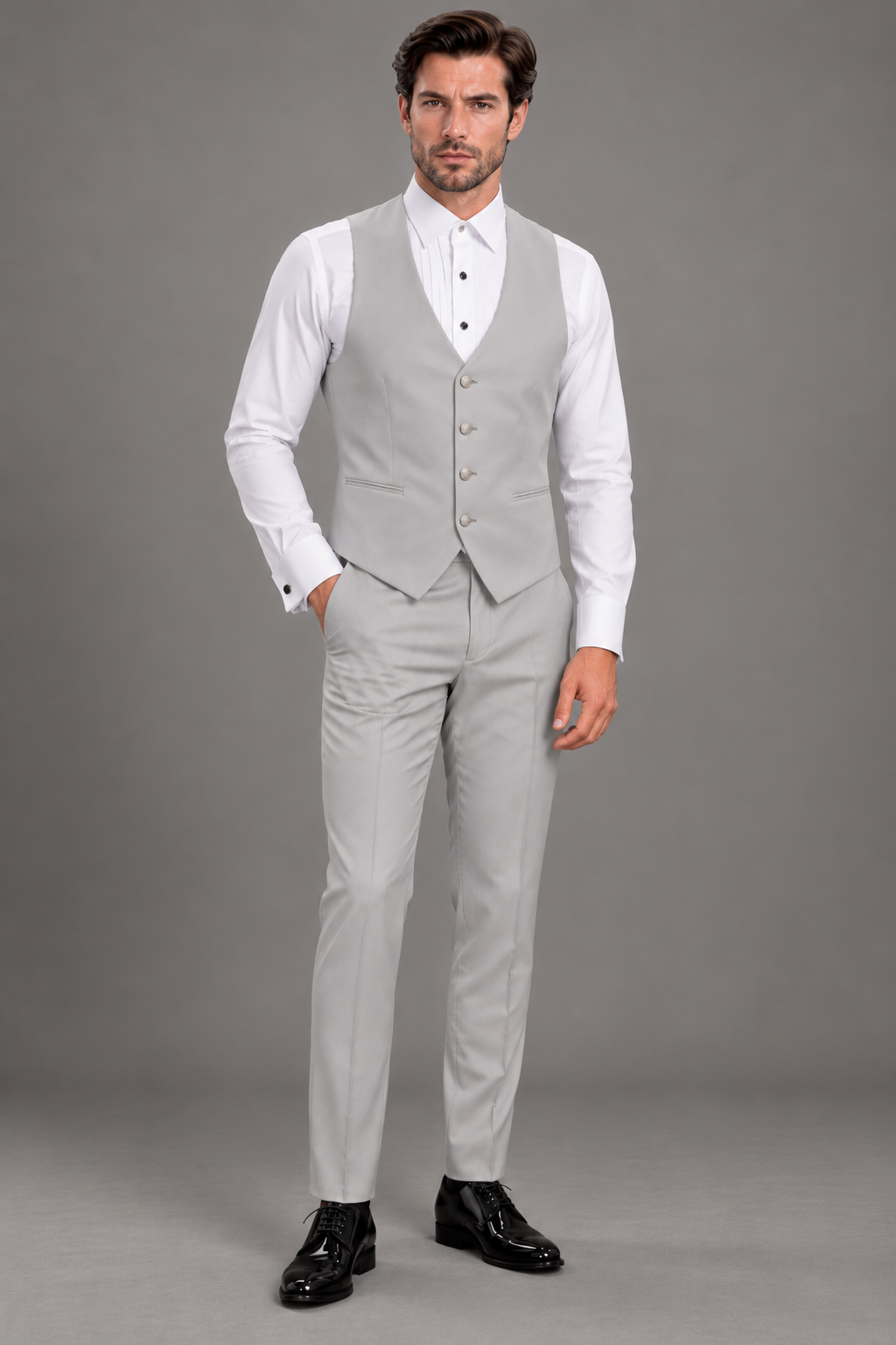 Silver Floral Embroidered Three-Piece Suit