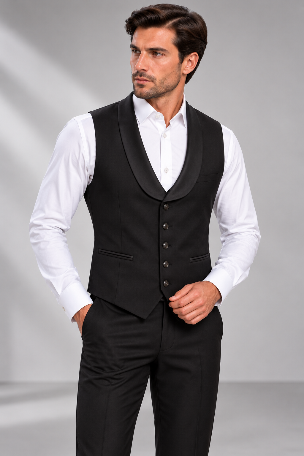 Black 2 Tonal Floral Embroidered Three-Piece Suit