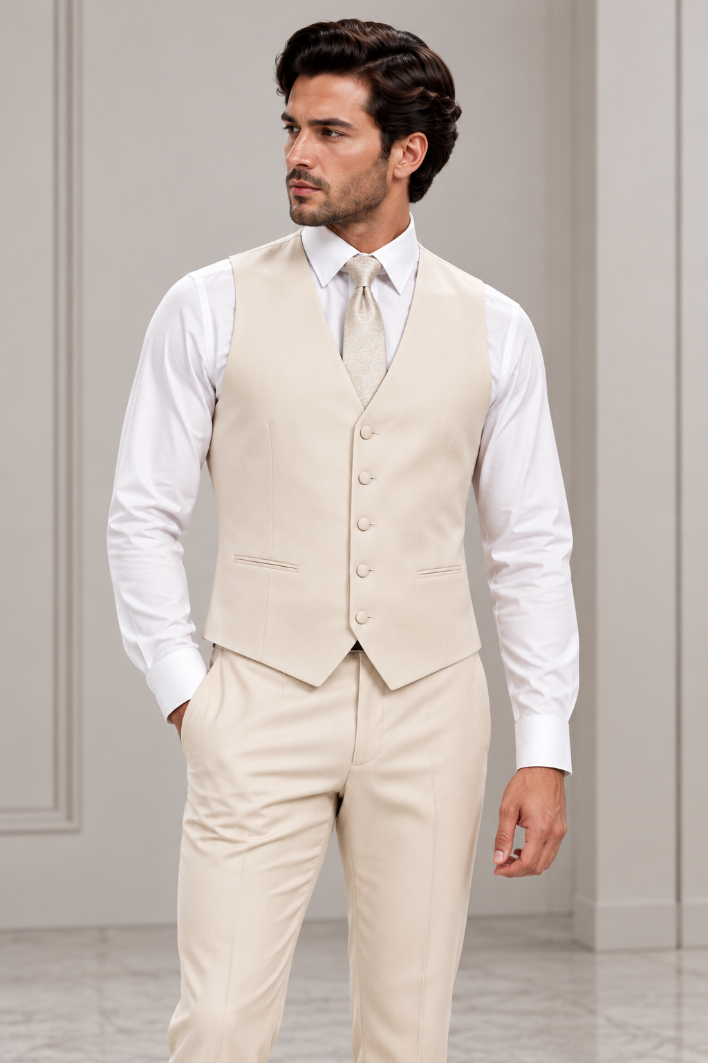 Ivory Cream Botanical Embroidered Three-Piece Suit