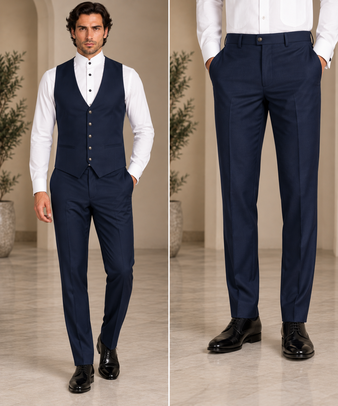 Navy Blue Mixed References Embroidered Three-Piece Suit