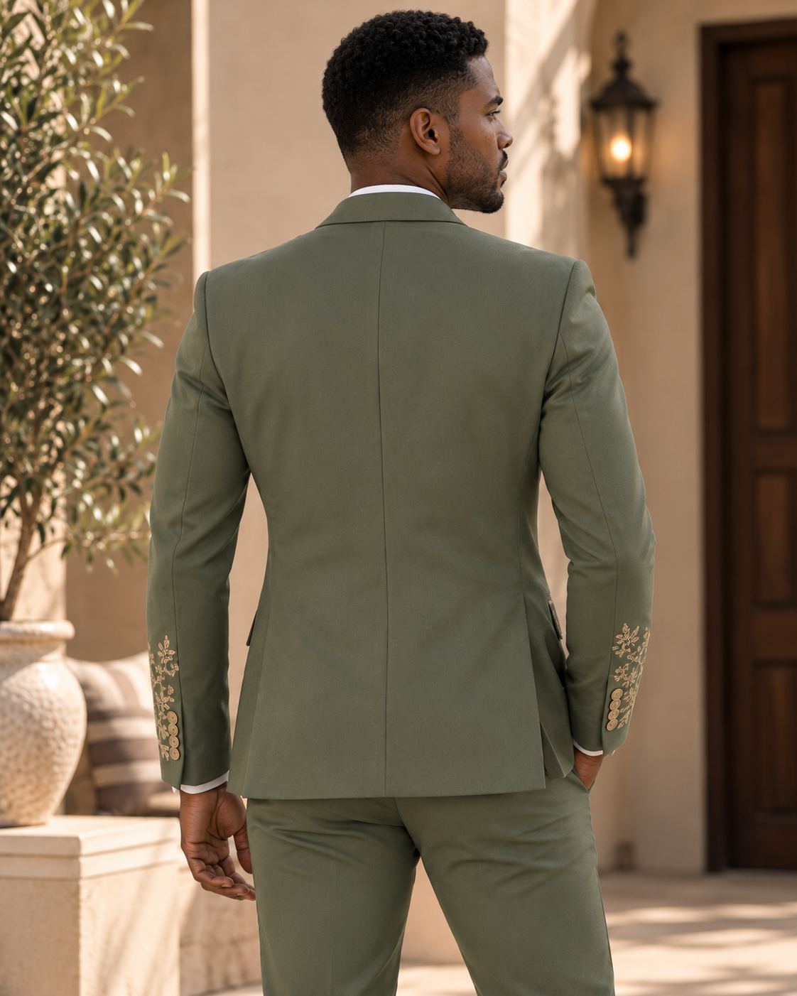 Sage Green Gold Botanical Embroidered Blazer