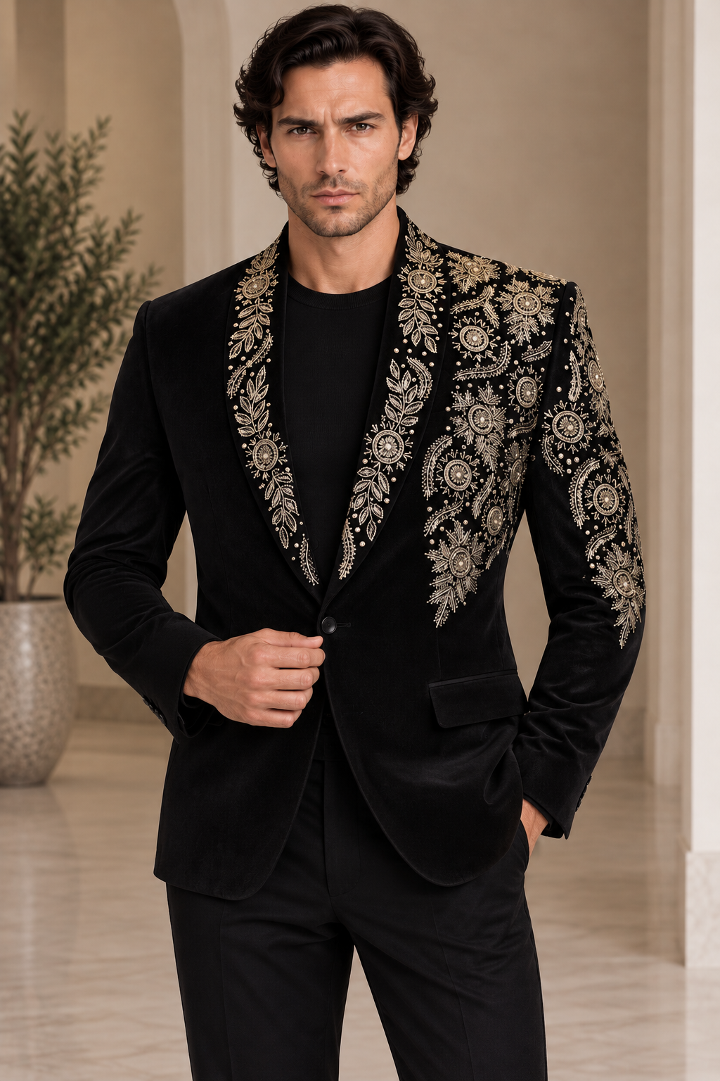 Black Gold Medallion Embroidered Blazer Product Pack
