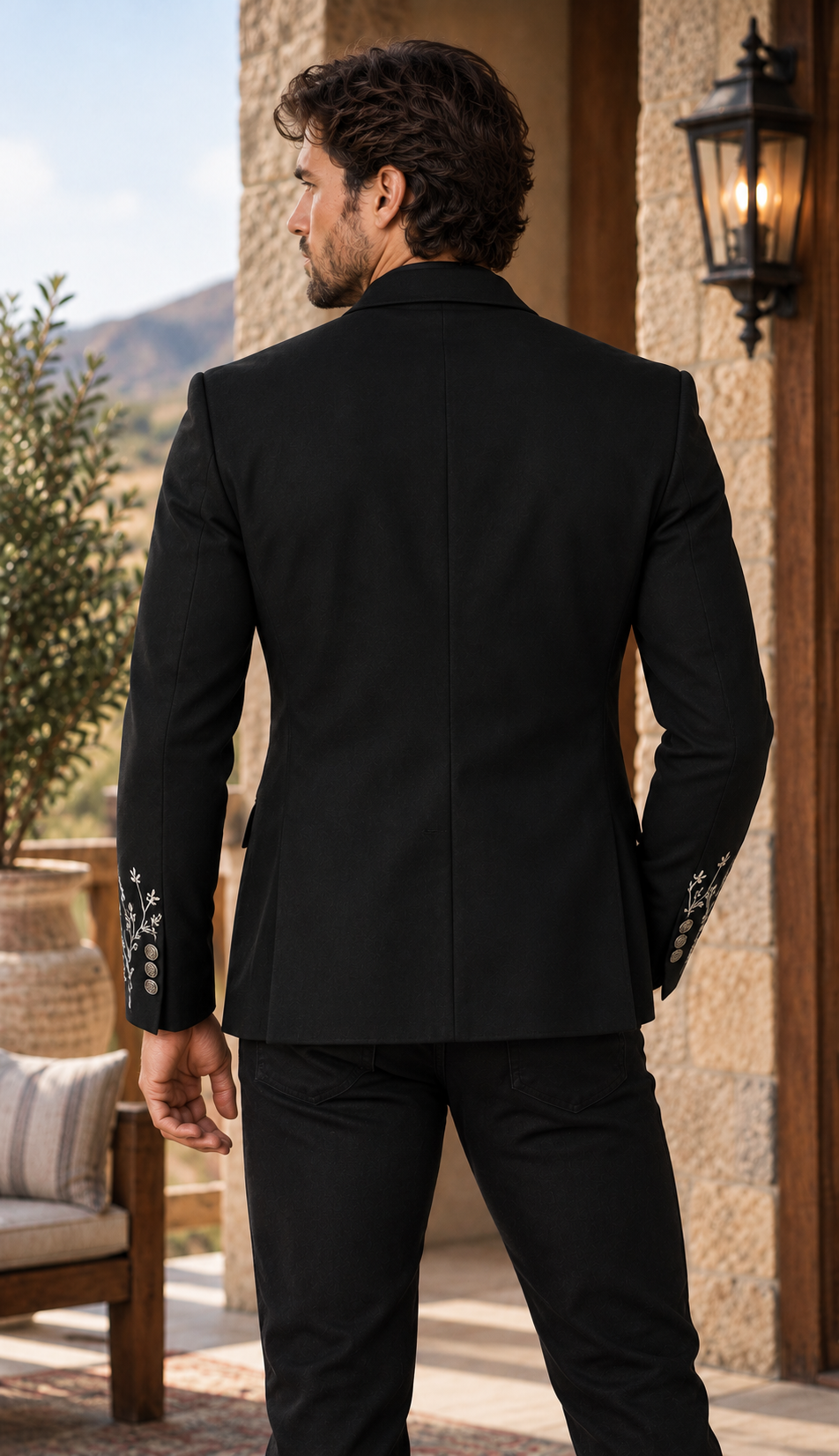 Black Silver Botanical Embroidered Blazer
