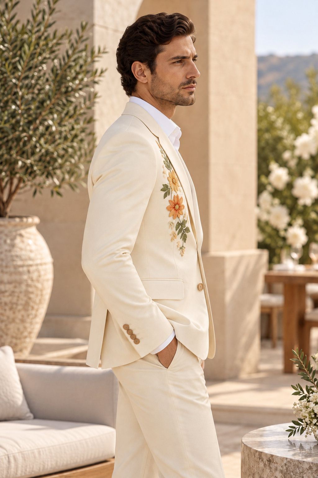 Ivory Cream Warm Floral Embroidered Blazer