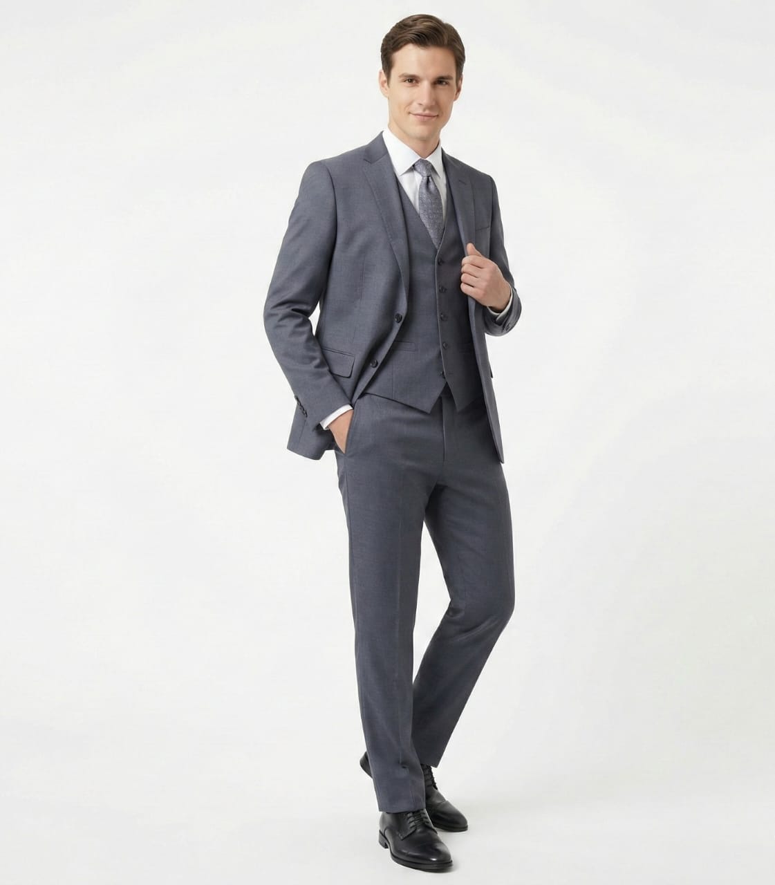 Executive Steel Blue-Grey Suit | Tailored 3-Piece Set-suits-VogueNThreads