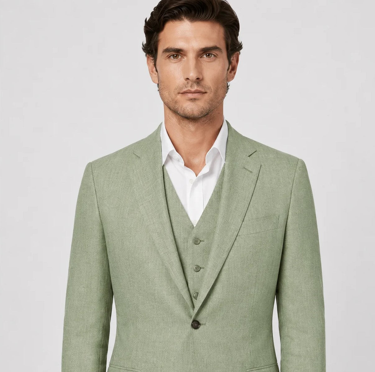 Sage Green Linen Wedding Suit – 3-Piece Tailoring | VogueNThreads